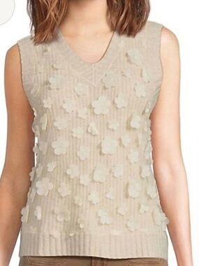 Charlie B - 3d Floral Mesh V-neck Sleeveless Sweater Vest NWT